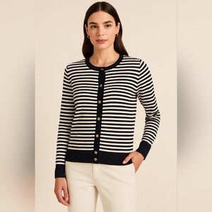 Jones New York Signature Striped Navy and White Women's Sweater Large